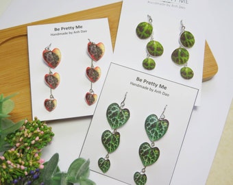 String of Hearts, Variegated Hearts, String of Turtle Dangle Earrings. Handmade. Botanical Earrings. Beautiful Gift for Plant Lovers