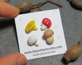 Cute Mushroom Stud Earrings. Handmade Polymer Clay Jewelry. Beautiful gift for gardeners/ plant collectors