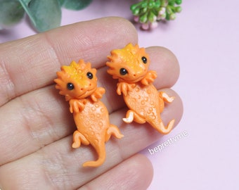 Orange Bearded Dragon Stud/ 2 Pieces Earrings. Polymer Clay.  Stainless Steel. Best gift for animal lovers.
