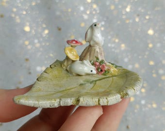 Little Bunny Ceramic Trinket Dish. Incense Dish. Handmade Pottery. Beautiful Collectibles. Special Gift for Loved Ones