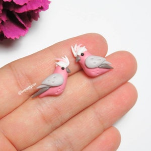 Galah Stud Earrings. Handmade Wearable Art Polymer clay. Stainless Steel Studs. Wonderful gift for bird fans.