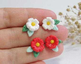 Cute Flower Dangle Earrings.Flower Polymer Clay Jewelry.Cute Earrings