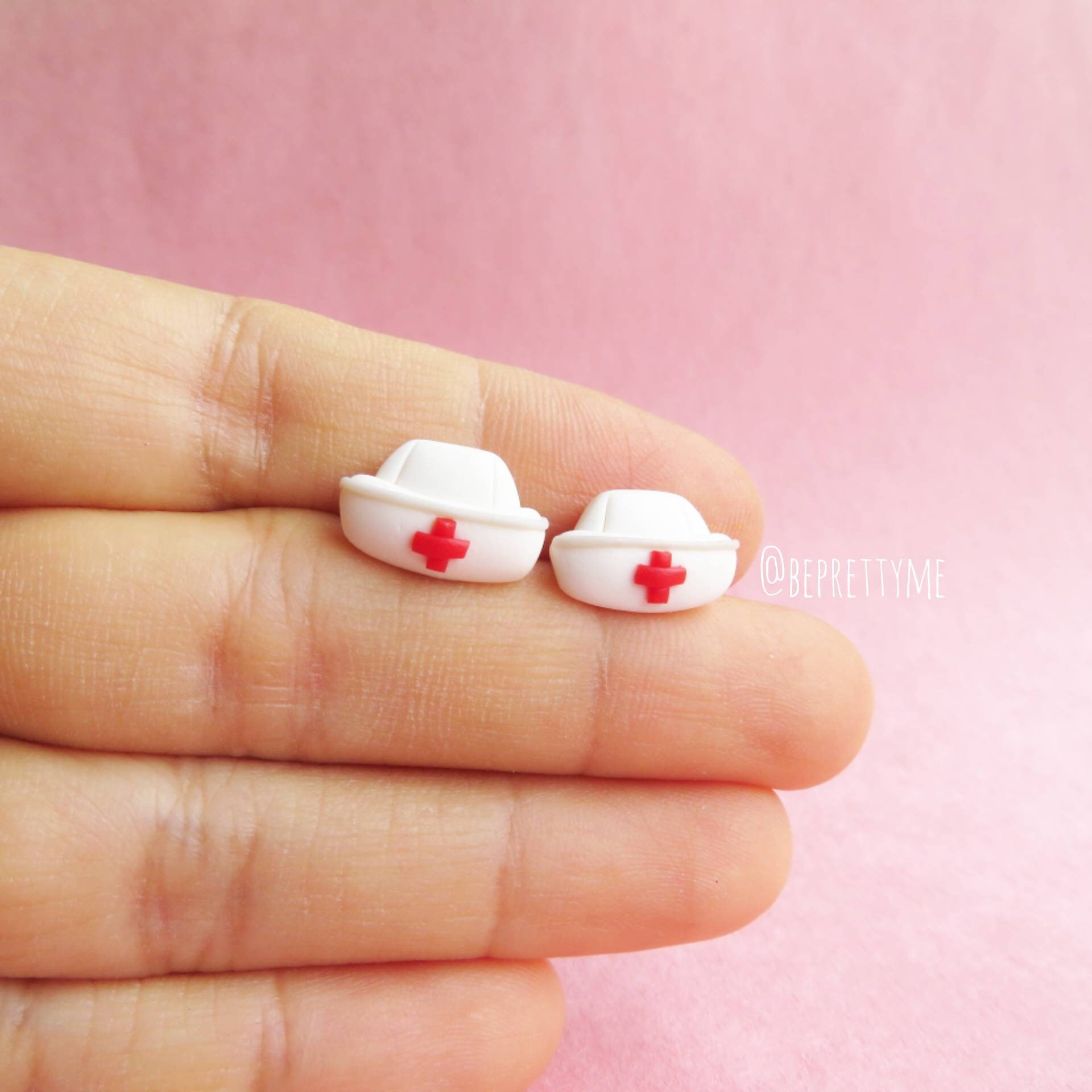 Nurses/ Medical Stud Earrings. Nurse's Hat/ Heart Pills/ Etsy