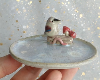 Kookaburra Ceramic Trinket Dish. Incense Dish. Handmade Pottery. Beautiful Collectibles. Special Gift for Loved Ones