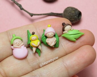 Adorable Gumnut Mini Stud Earrings. Comes in a Single Stud. Beautiful and Adorable Little Treasure. Handmade Polymer Clay.