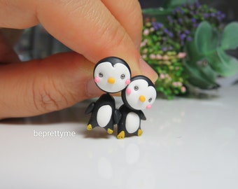 Penguin Stud/ 2 Pieces Earrings. Polymer Clay. Stainless Steel.Price for a Pair.Best gift for animal fans.