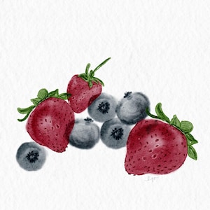 Obst kleiner Aquarell Druck, Wand Kunst, Grußkarte, Geburtstag Party Card