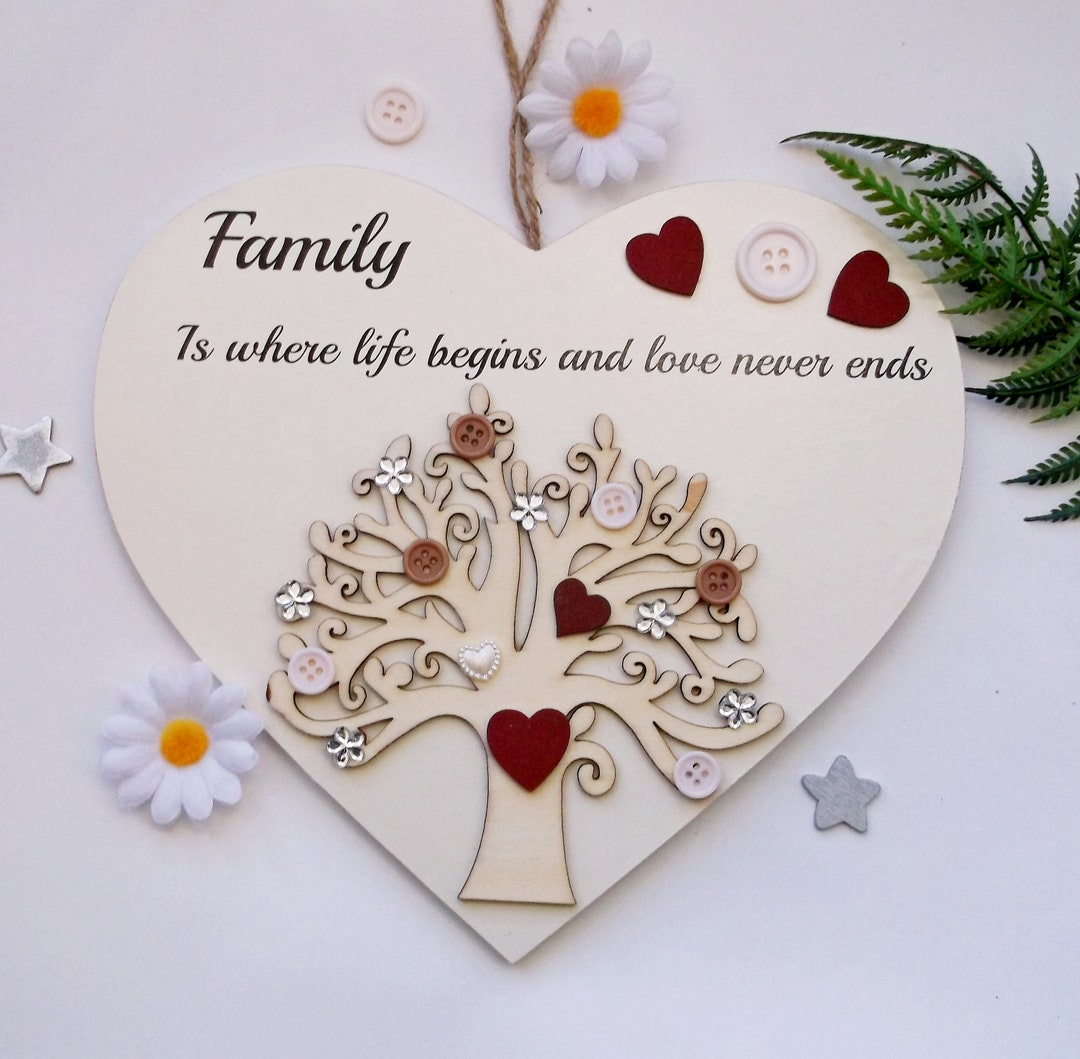 Family is Where Life Begins and Love Never Ends Keepsake Wooden Heart ...