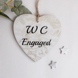 Plain W.C. Door Plaque Engaged /Vacant Double Sided Sign Wooden Heart Plaque