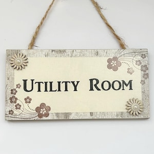 Cute Wood Effect Utility Room Hanging Door plaque