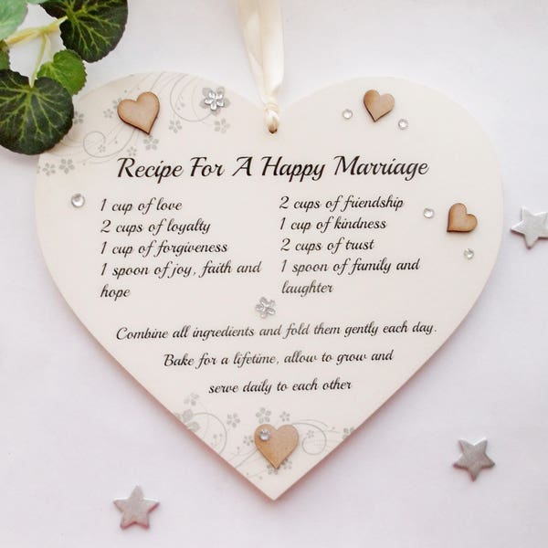 Recipe for a Happy Marriage Wedding Gift Heart 22cn x22cm