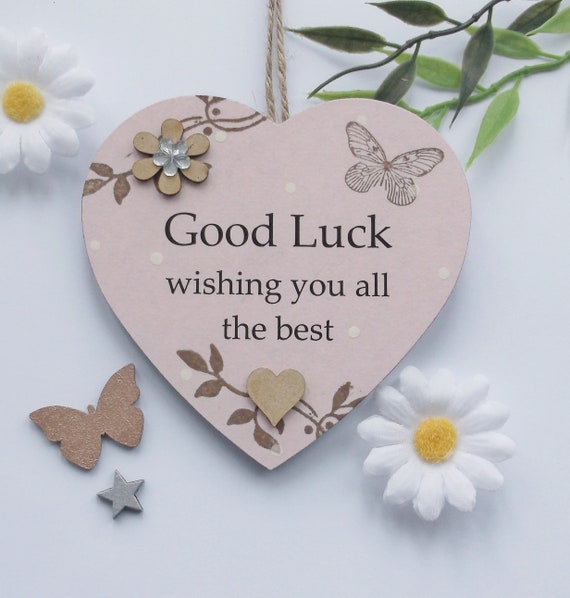 Good Luck Wishing You All the Best Pink Wooden Gift Heart Plaque