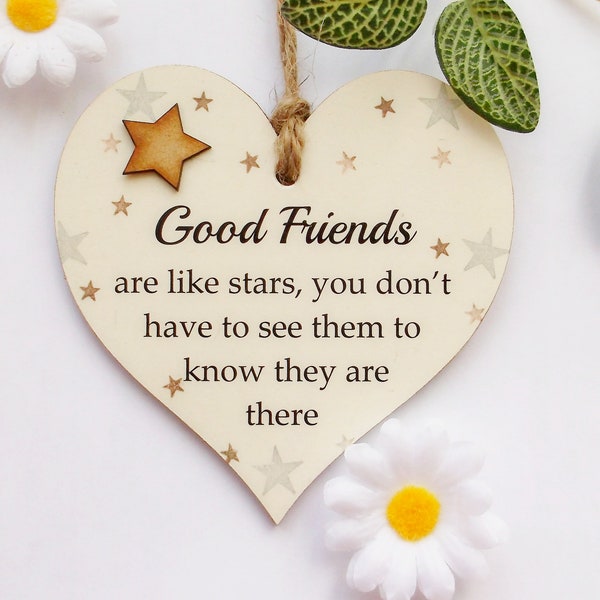 Good Friends Are Like Stars Friendship Wooden Gift Heart Plaque/Sign
