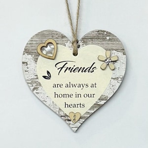 Beautiful Inspirational Friends Are At home In Our Hearts Friendship Wooden Gift Heart Plaque