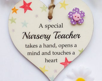 A Special Nursery Teacher Takes A Hand Wooden Gift Heart