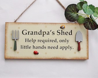 Grandpa's Shed With Hand  Tools  Detail   Wooden Gift  Plaque