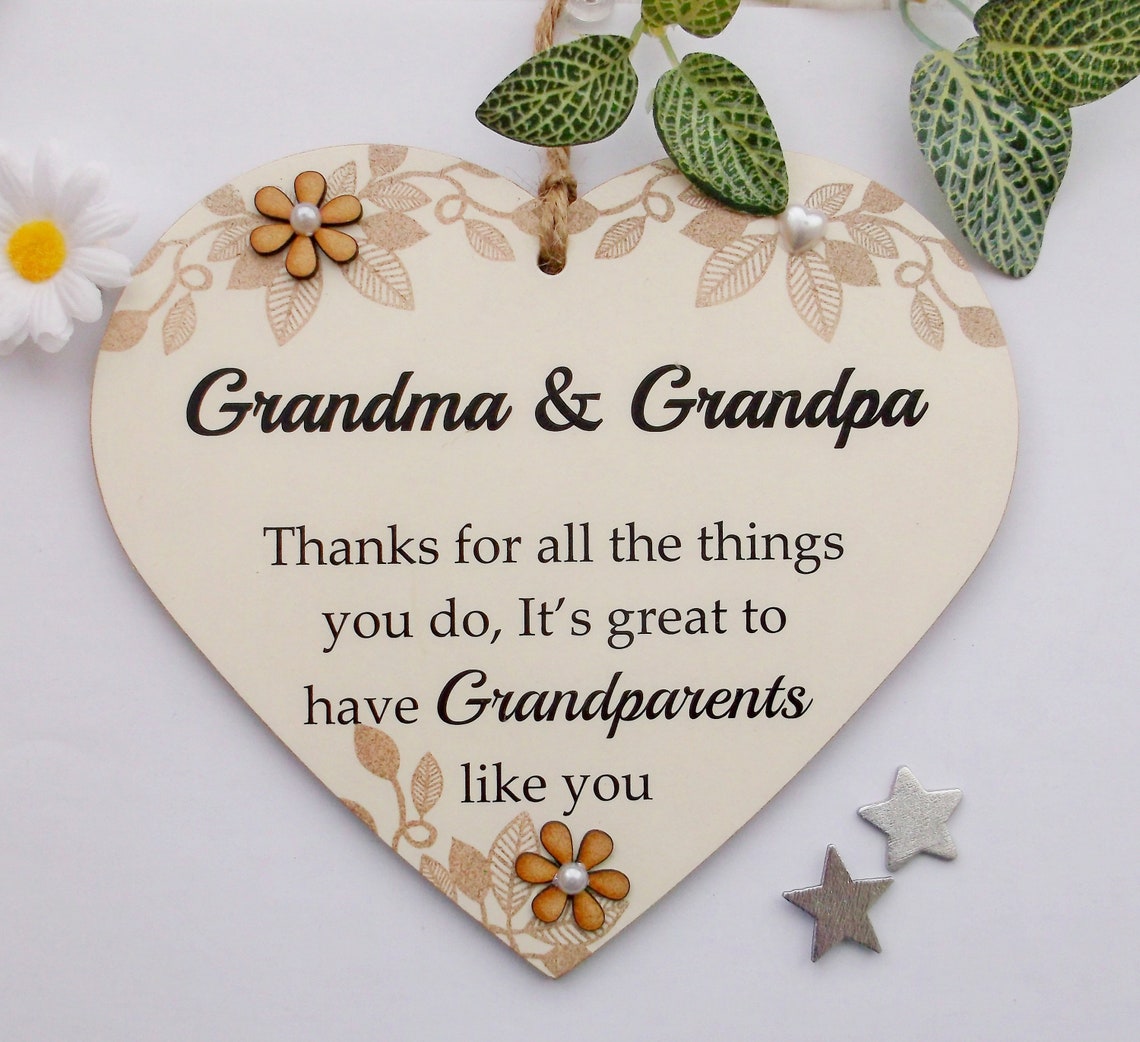 Grandma and Grandpa Thank You Wooden Gift Heart 17cm X 15cm. Etsy