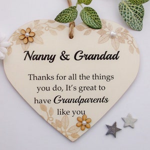 Nanny and Grandad Thank you Wooden Gift Heart 17cm x 15cm. Perfect for any occasion birthdays Anniversaries and Thank you Gifts