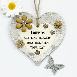 Beautiful Keepsake Gift Good Friends Are Like Flowers Wood Effect Gift Heart