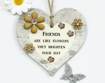 Beautiful Keepsake Gift Good Friends Are Like Flowers Wood Effect Gift Heart