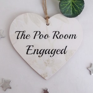 Plain Poo Room Door Plaque Engaged /Vacant Double Sided Sign Wooden Heart Plaque