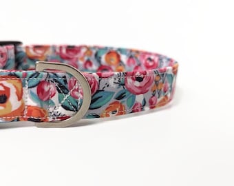 Pastel Floral Dog Collar, Cotton Fabric, Wolfheart Design