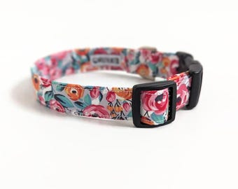 Pastel Floral Dog Collar, Cotton Fabric, Wolfheart Design