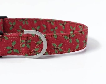 Holly Dog Collar, Christmas Dog Collars, Holiday Dog Collar, Cute Dog Collar, Puppy Collar, Christmas Dog Gift, Red Christmas Collar, Lead