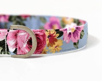 Blue/Pink Floral Dog Collar | Rose Dog Collar, Gifts for Dog Mum | Spring Dog Collar, Floral Dog Collar, Wolfheart Design, Dog Lead & collar