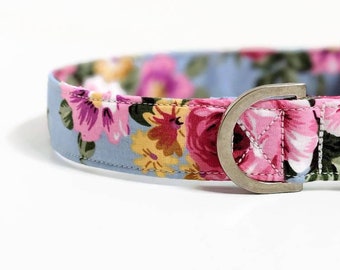 Blue/Pink Floral Dog Collar | Rose Dog Collar, Gifts for Dog Mum | Spring Dog Collar, Floral Dog Collar, Wolfheart Design, Dog Lead & collar