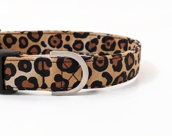 Leopard Print Cotton Dog Collar | Animal Print Dog Accessories | Adjustable Puppy Collar | Leopard Lead
