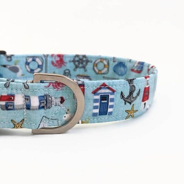 At The Beach Dog Collar | Cute Dog Collar | Boy Dog Collar | Ocean Dog Collar | Male Dog Collar | Summer Dog Collar | Beach Hut Dog Collar