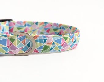 Geometric Dog Collar | Colourful Dog Collar | Modern Dog Collar | Geometric Dog Lead | Pet Collar | Small Dog Collar | Rainbow Dog Collar