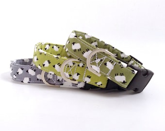 Sheep Print Dog Collar | Cotton Farm Dog Collar | Farm Print Dog Lead | Border Collie Collar | Sheepdog Lead