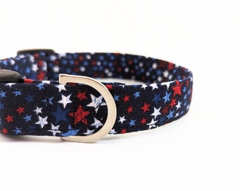 Americana Stars Dog Collar, Patriotic Cotton Fabric