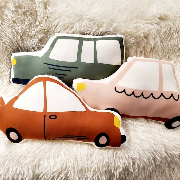 coussin de voiture vintage, décor de pépinière de voiture, jouet en peluche de voiture d'enfants, décor de chambre de voiture