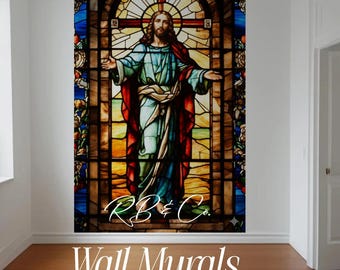 Stained Glass Jesus Wall Mural | Large Christian Removable Church Home Decor