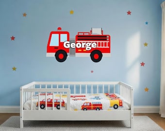 Personalized Fire Truck Wall Decal – Kids Name Sticker Sign