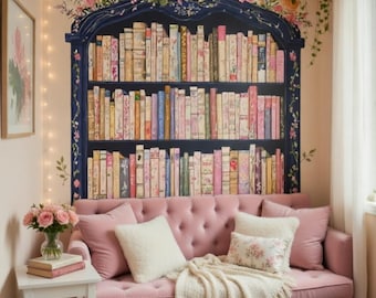 Bookshelf Wall Decal Nursery | Floral Library Arch Mural Kids Room Decor