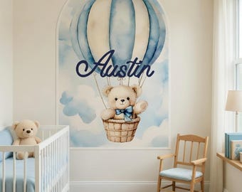 Personalized Teddy Bear Nursery Wall Decal | Baby Boy Room Name Decal Arch