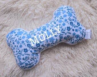 Blue Chintz Floral Dog Bone Pillow: Personalized Puppy Bed Decor