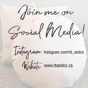 Puede incluir: Dos pufs blancos con el texto "Join me on Social Media!" y las cuentas de redes sociales "Instagram: instagram.com/rb_andco" y "Website: www.rbandoco.ca"