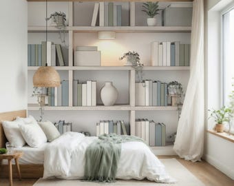 Library Bookshelf Peel and Stick Wallpaper Mural, Office Decor, Reading Nook Wall Decal