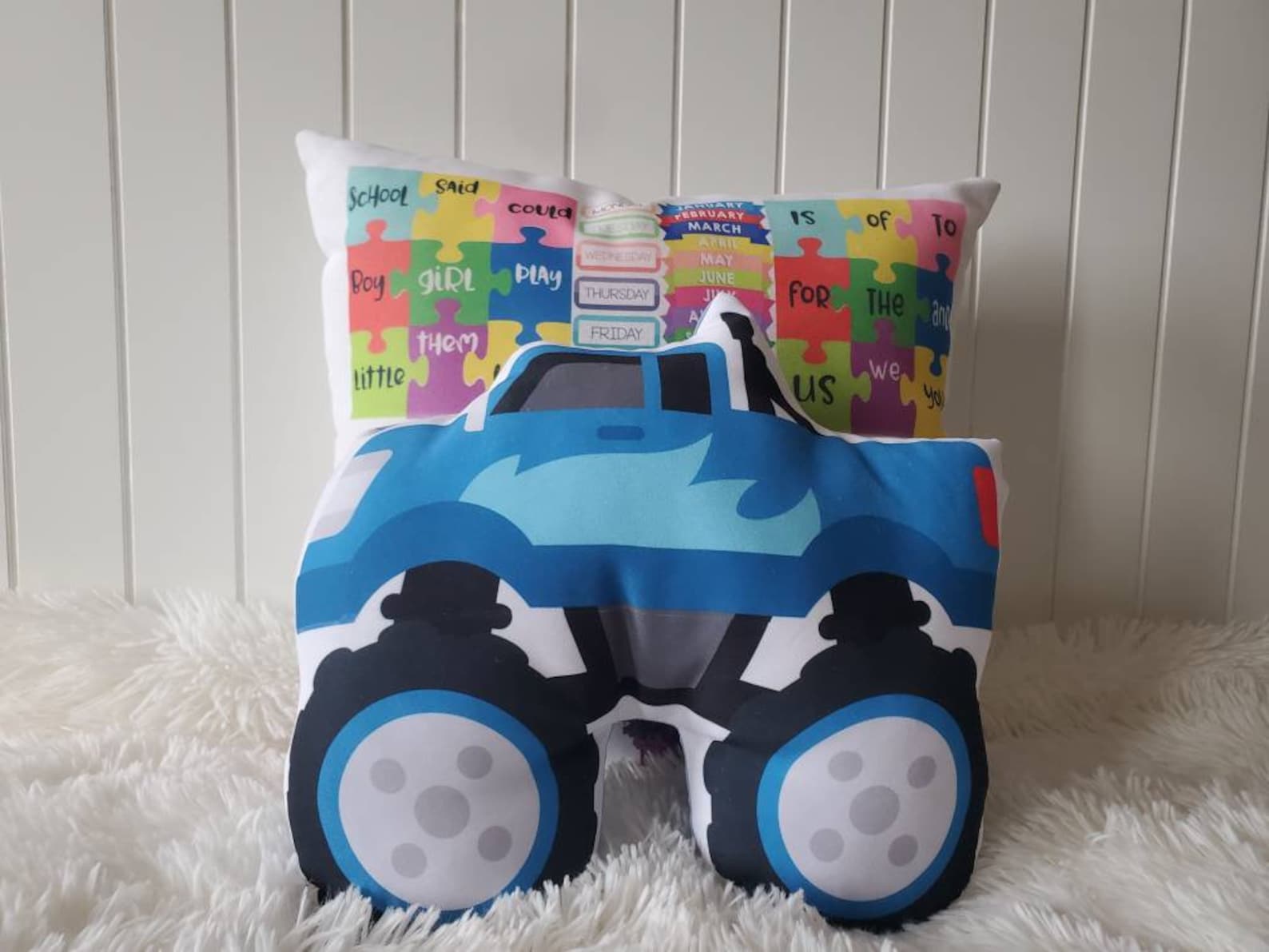Monster Truck Plush Toy Kids Throw Pillow Boys Room Decor Etsy