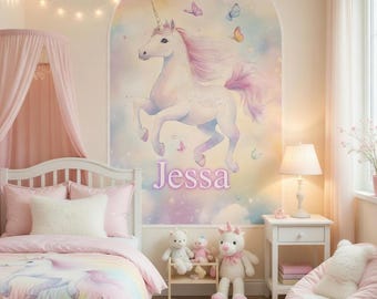 Personalized Unicorn Girls Wall Decal | Girl Room Name Decal Arch