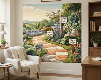 Grounding Garden Wall Decal | 5-4-3-2-1 Mindfulnes, Therapy Décor | Anxiety Relief Mural