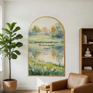 Psalm 23 Wall Art | Watercolour Scripture Mural | Therapy Office | Christian Wall Decor