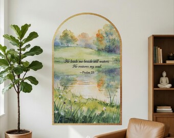 Psalm 23 Wall Art | Watercolour Scripture Mural | Therapy Office | Christian Wall Decor