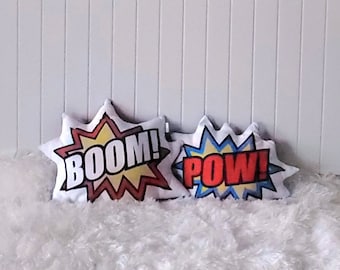 Comic Superhero Pillow, Kids Room Decor, Boys Cushion