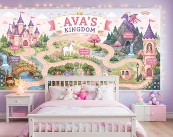 Personalized Fairytale Kingdom Wall Decal | Princess Bedroom Decor | Unicorn Nursery | Castle Wall Art